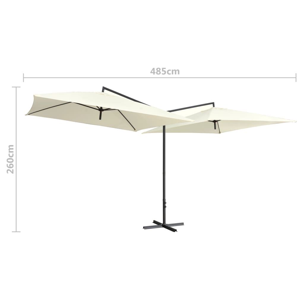 3 x Guarda-sol duplo com mastro de aço 250x250 cm branco areia
