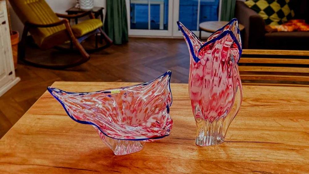 Efektowny zestaw czeskiego szkła wazon patera Egermann