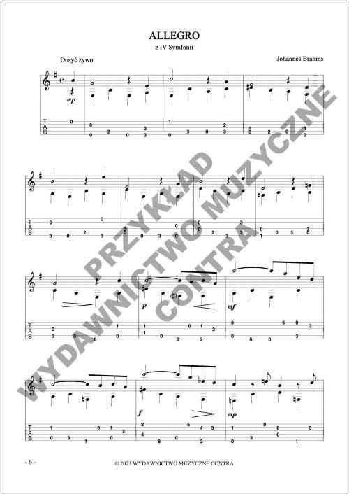 Łatwy Brahms na gitarę fingerpicking (nuty + tabulatury)