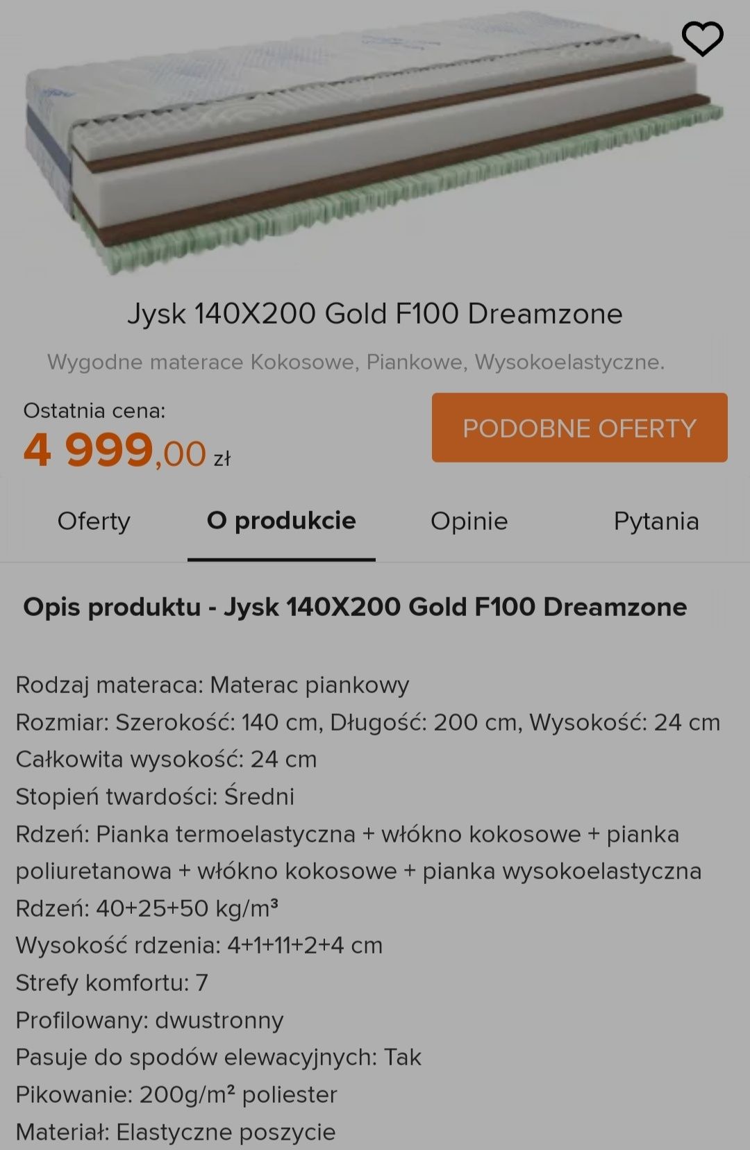 Materac DREAMZONE Gold 140x200 NOWY
