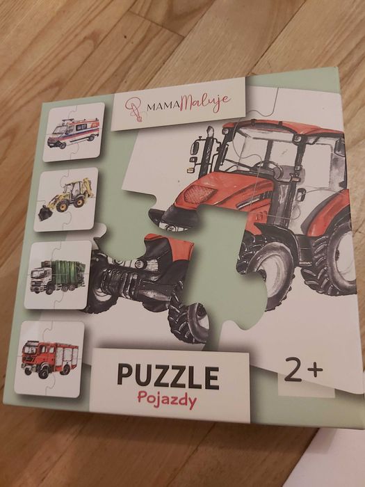 Puzzle 4 elementowe pojazdy "Mama maluje" x2 szt +puzzle drewniane
