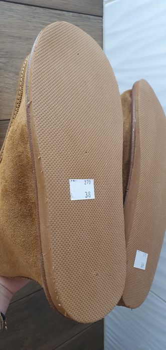 Bambosze botki 38 skóra skórzane brązowe wełna 37,39