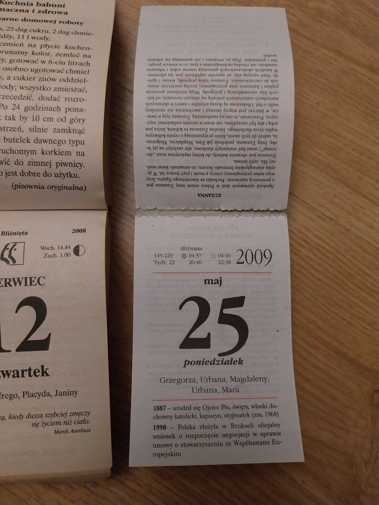 Kartka  z kalendarza z lat 2001 - 2009