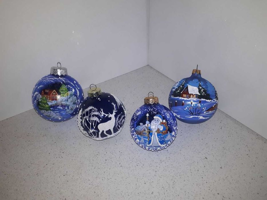 Кулі новорічні сині з об'ємним сніжним малюнком. Кулі на ялинку.