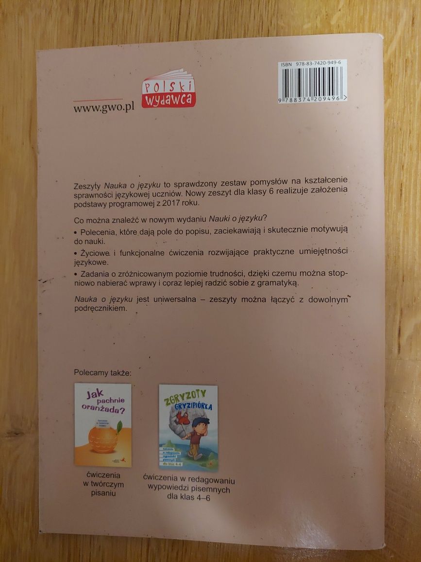 Zeszyt ćwiczeń język polski "Nauka o języku 6" część 2