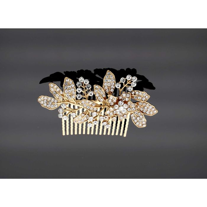 Ozdoba ślubna grzebyk do włosów cyrkonie kolor złoty 28Z