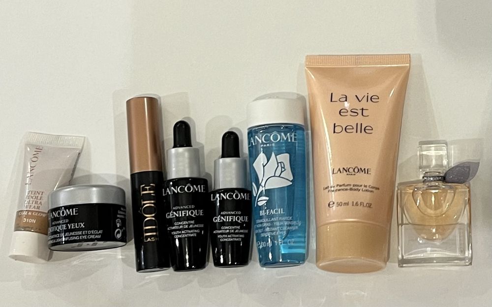 Zestaw Lancome krem, serum tusz perfumy Idole La vie est Belle prezent