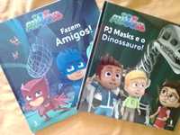 Vendo dois livros o "PJMASKS fazem amigos!" e "Pj Masks e o dinossauro