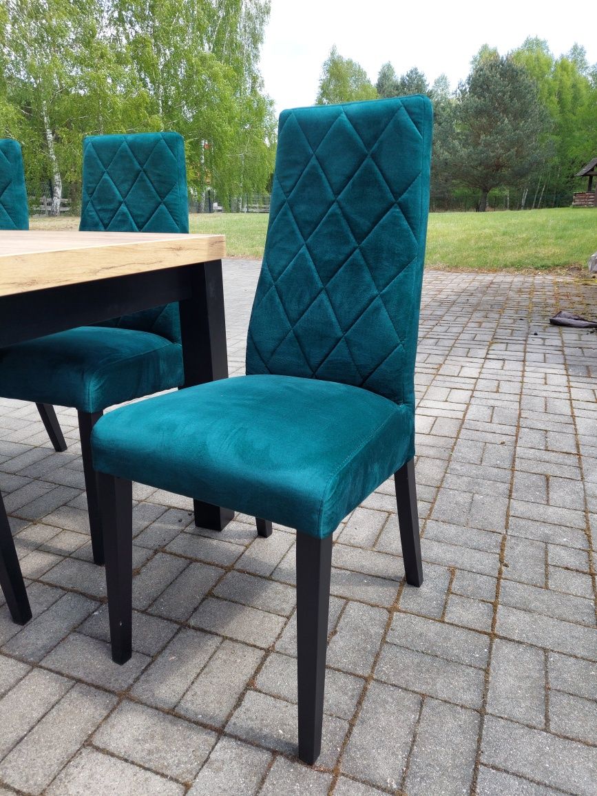 Wyprzedaż Stół 140/220/90 dąb craft + 6 tapicerowanych krzeseł od ręki