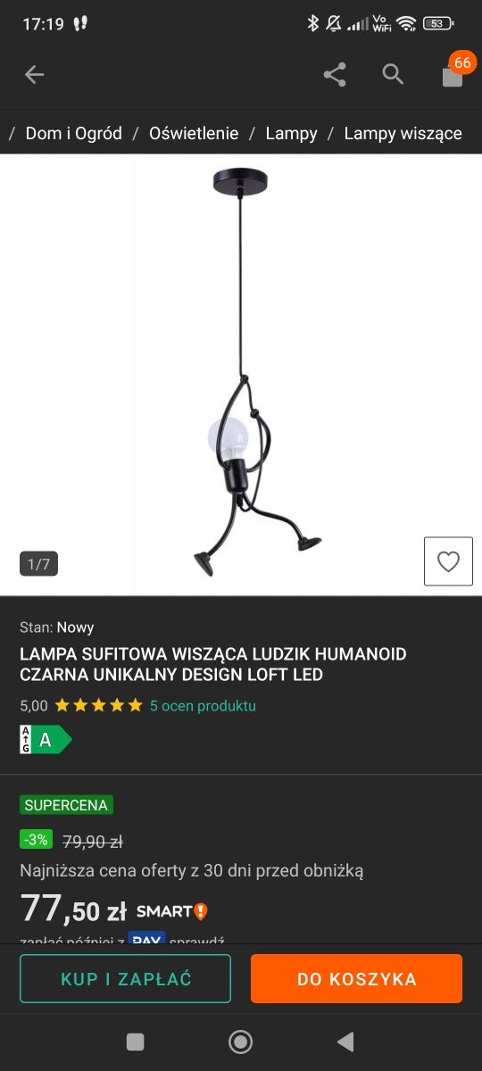 Lampa czarna ludzik
