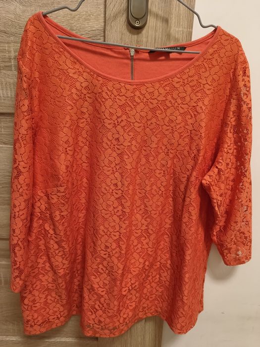 Damska koronkowa bluzka na 3/4 rękaw odcień koral 6XL