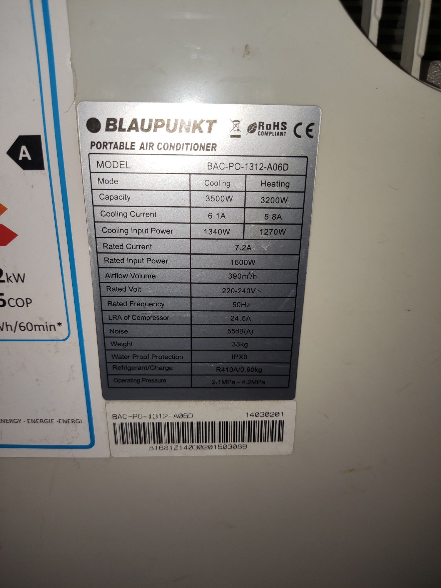 Klimatyzator przenośny z funkcją grzania Blaupunkt