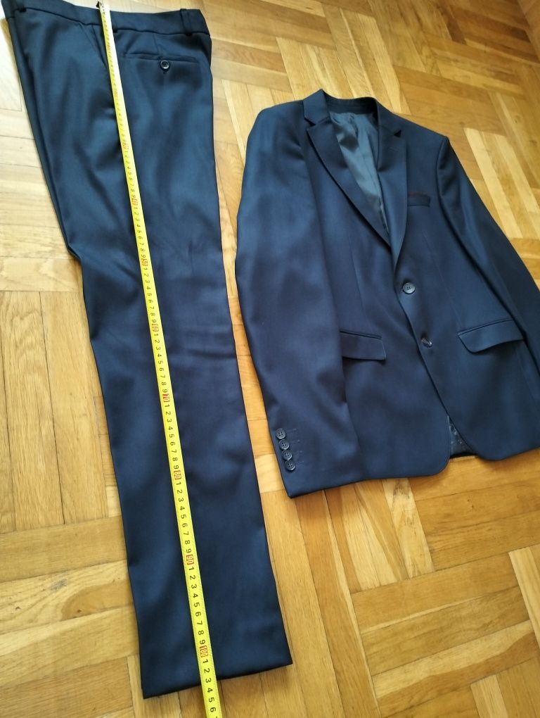 Daniel Lazzaro granatowy garnitur r. 48/M ok 180 cm + koszula