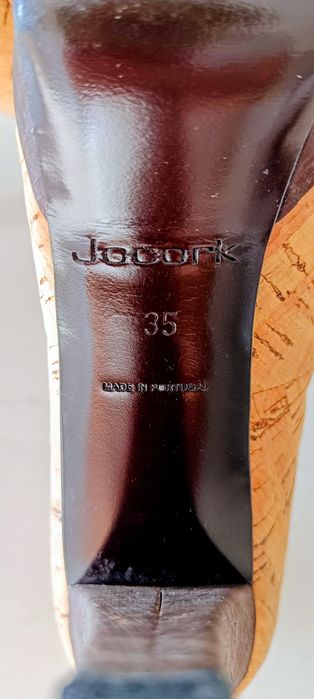 Sapatos de salto alto compensado, em cortiça, 35, made in Portugal