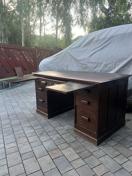 Dębowe przedwojenne drewniana biurko centralny zamek