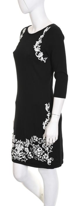 MONSOON haftowana dzianinowa sukienka rękaw 3/4 czarna 100% bawełna 36