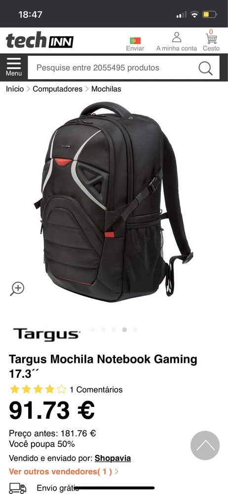 Mochila gaming com muito espaço.