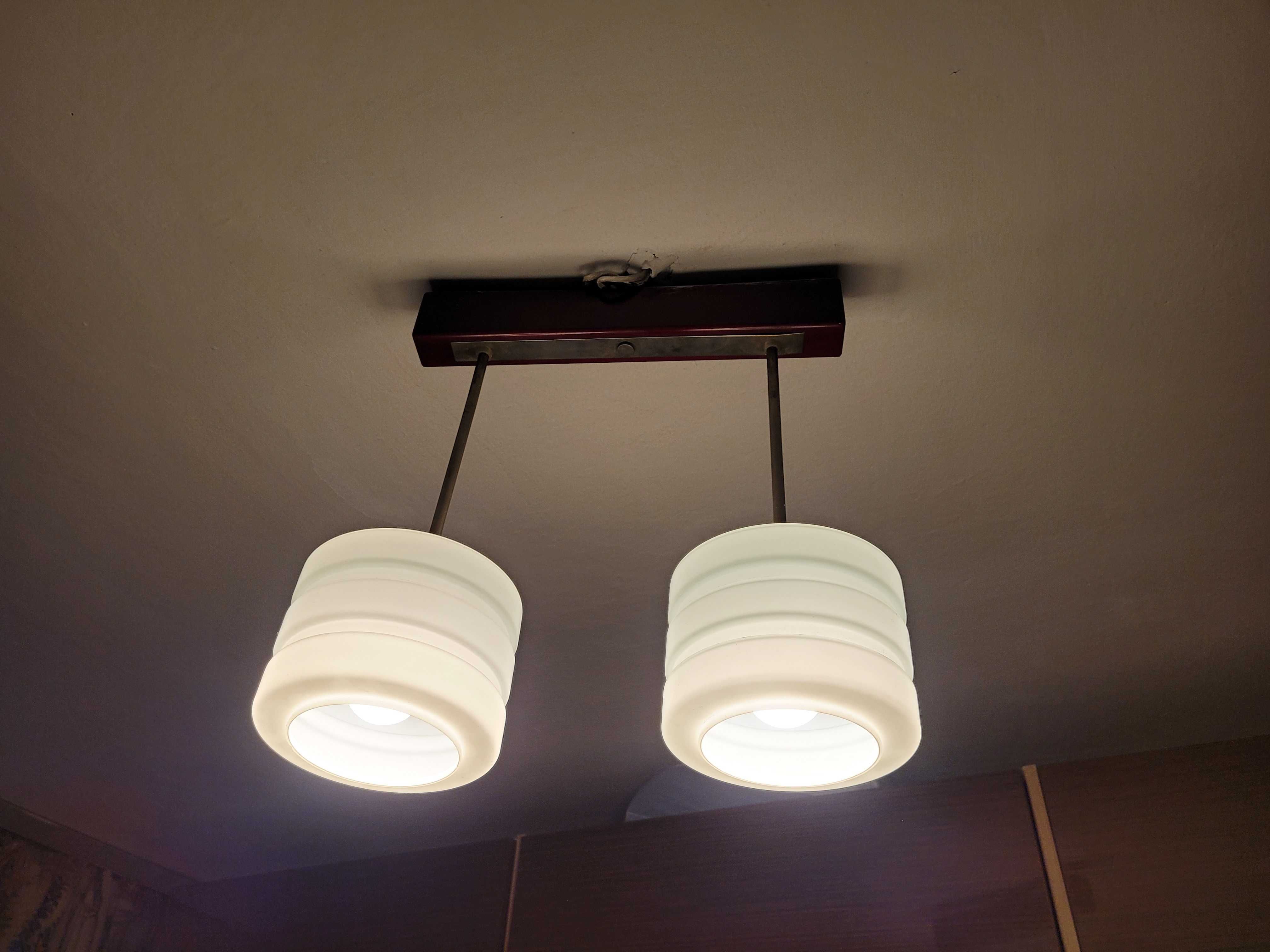 Stara lampa sufitowa PRL retro żyrandol -  dwa źródła światła