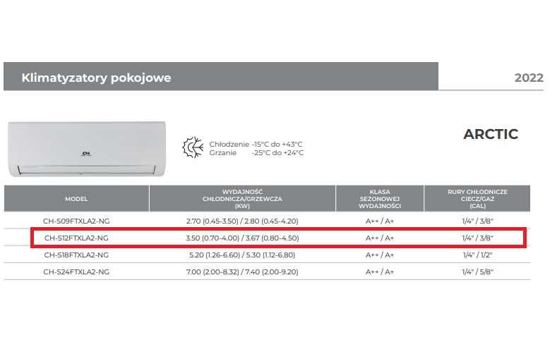 Klimatyzacja C&H ARCTIC 3,5kW klimatyzacja całoroczna!