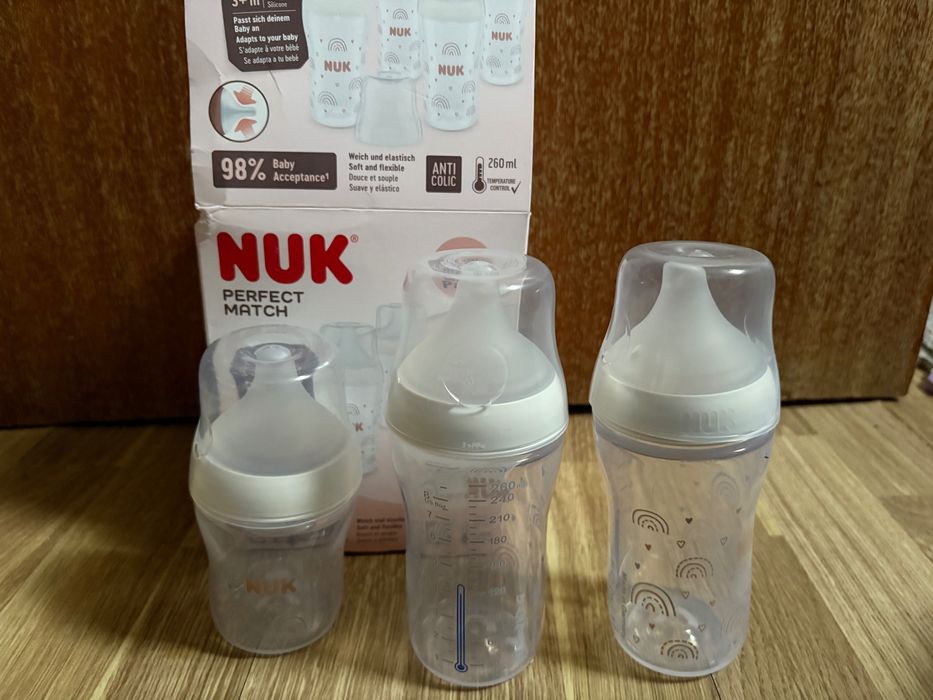 Новые бутылочки сменные соски Nuk Perfect match 0+ 3+ 6+ месяца