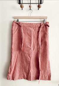 Spódnica len midi różowa melanż z kieszeniami hippie boho