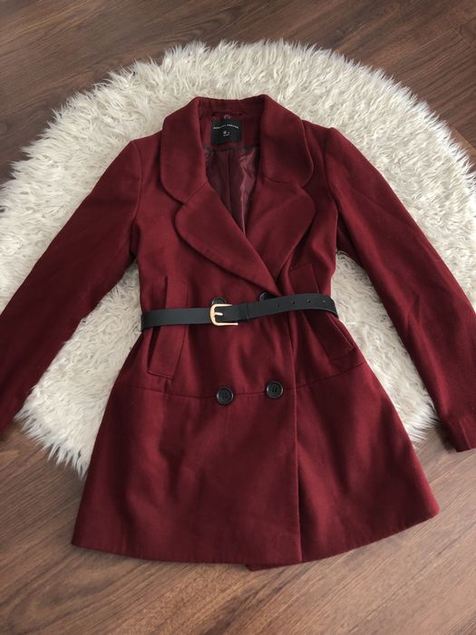 Płaszcz elegancki bordo burgund M damski jesień zima