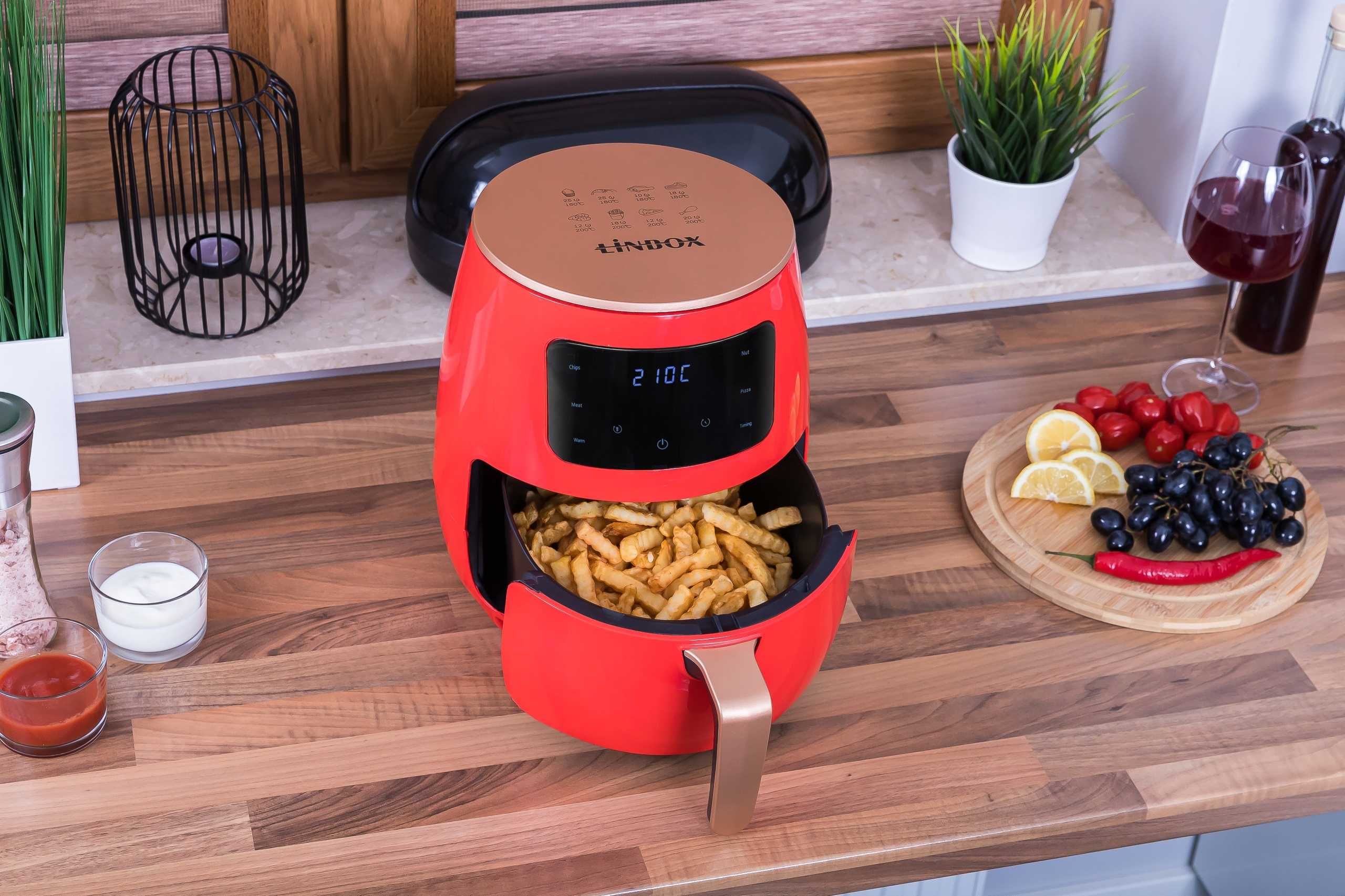 [OUTLET] Frytkownica 4,5L 1400W beztłuszczowa Linbox  CZERWONA