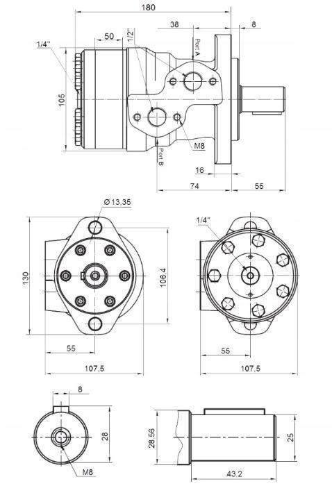 Silnik Hydrauliczny 250 cm3 GR2 Mocowanie Kołnierz [7295]