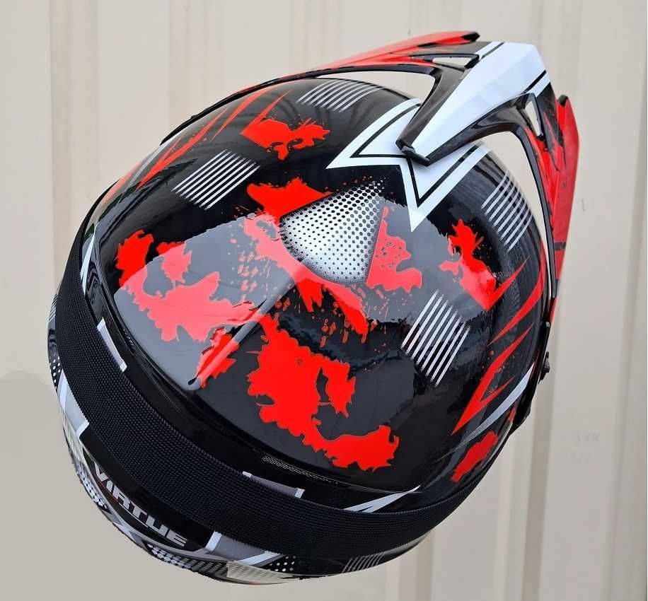 Мото шлем Pit Bike Red Gloss с очками