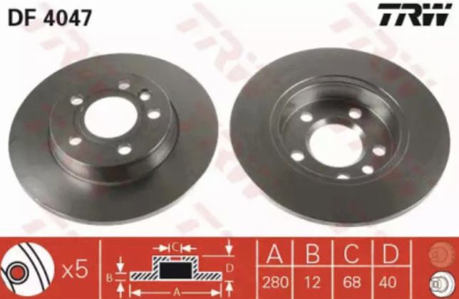 Задние оригинальные тормозные диски TRW DF4047 (комплект, 2 шт)