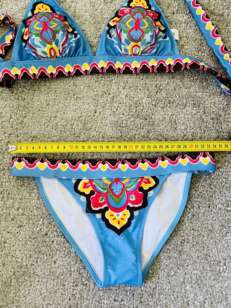 Błękitne bikini boho, kostium kąpielowy boho S