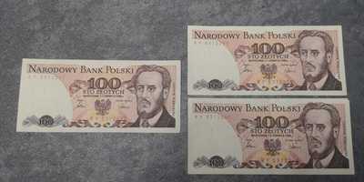 Banknoty 100 zł 1986r kolejne numery