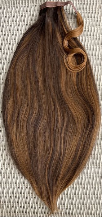 Premium Ultra włosy doczepiane, brąz z blondem, kucyk 80 cm 128.