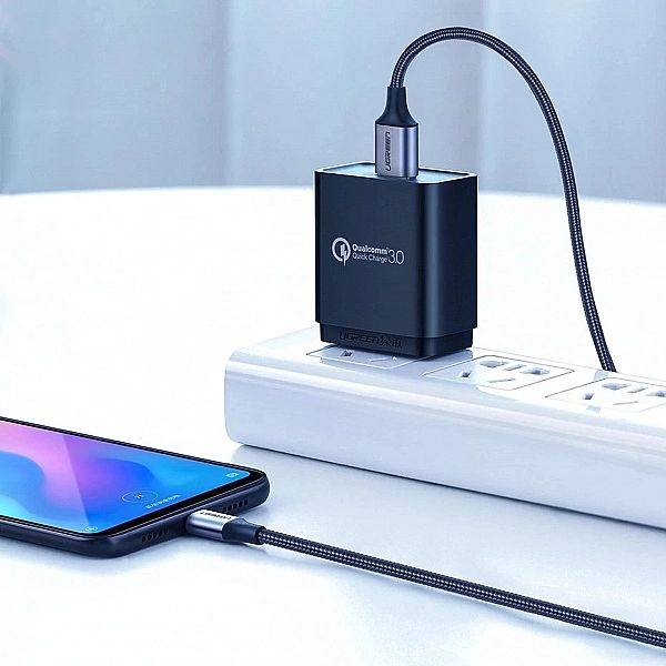 Kabel Ugreen US288, 60124 USB-A / USB-C QC 3.0/3A 0.25m - szary