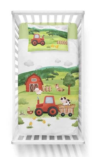 Pościel bawełniana KOMPLET DO ŁÓZECZKA Farma 90 x 120 Dla chłopca