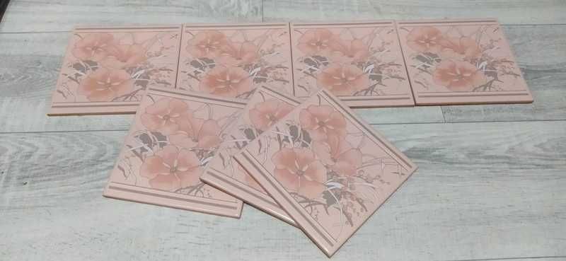 Płytki dekoracyjne pudrowy róż wzór kwiaty retro