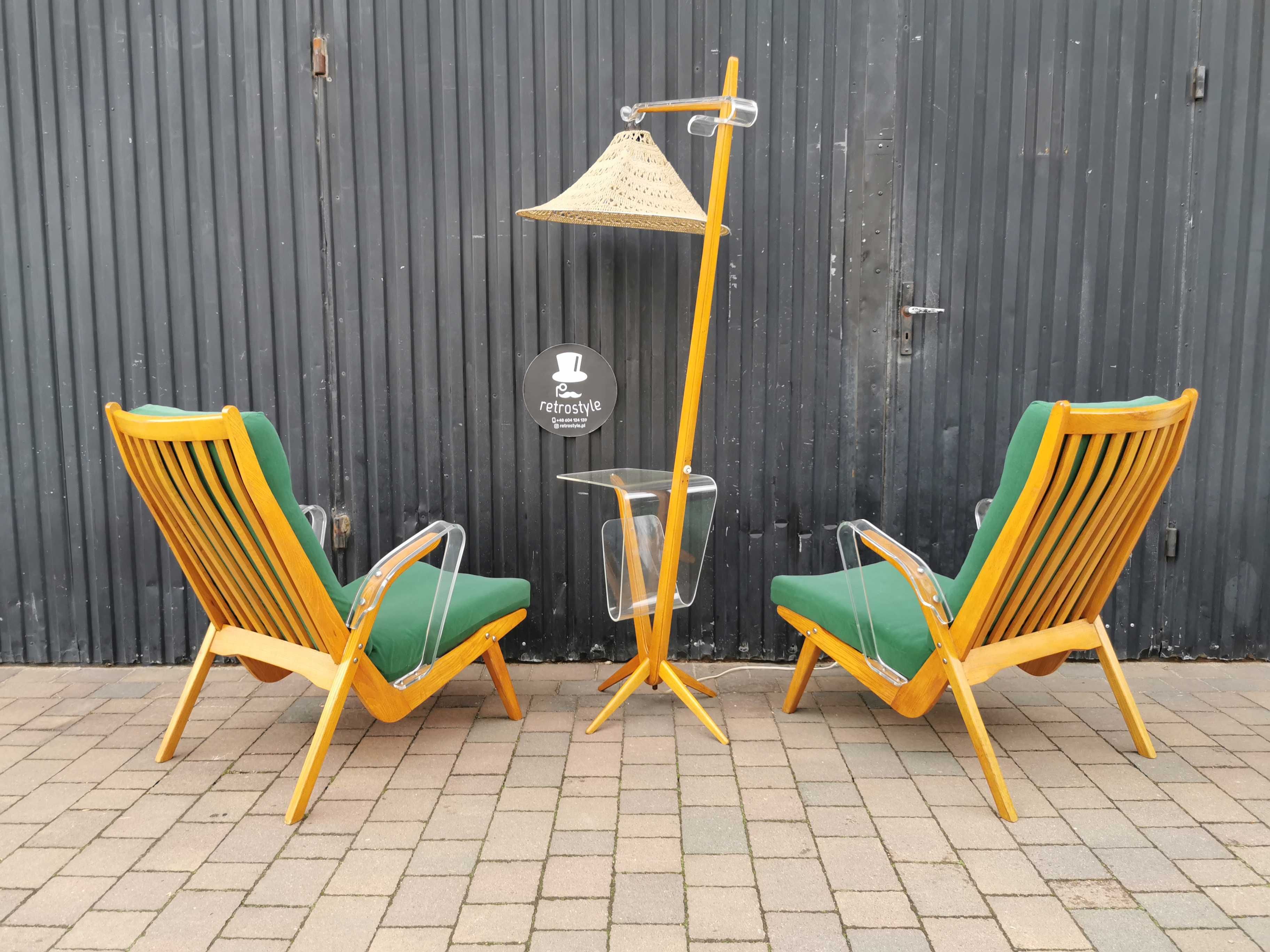 Fotele+ lampka stojąca ÚLUV, Czechosłowacja '50-60 Design Prl- UNIKAT!