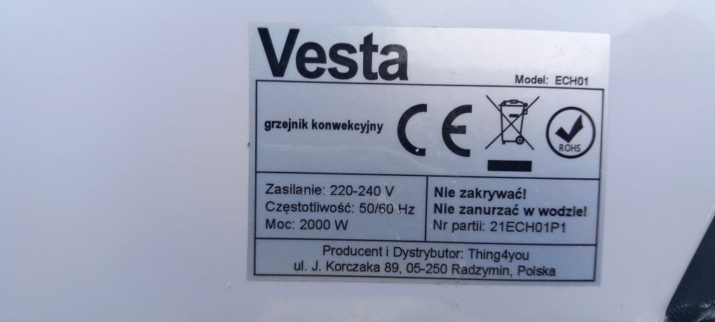 Grzejnik Vesta ECH01 2000W