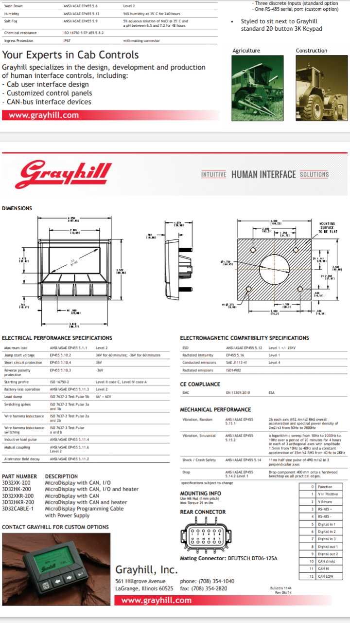 Ecra de bordo tratores, caminhiões industriaes Grayhill novo.