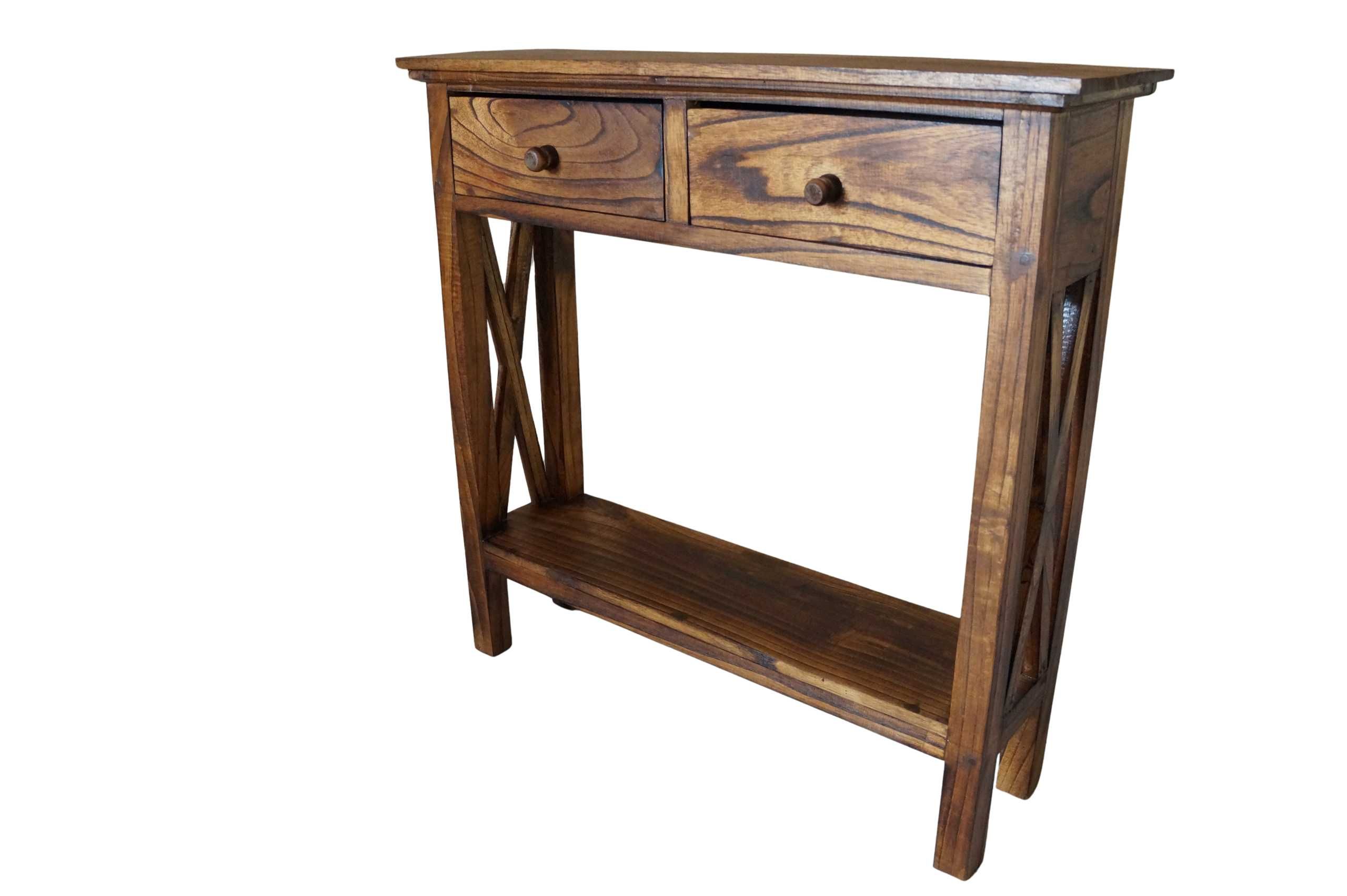 Drewniana konsola z szufladami 80 cm brąz vintage