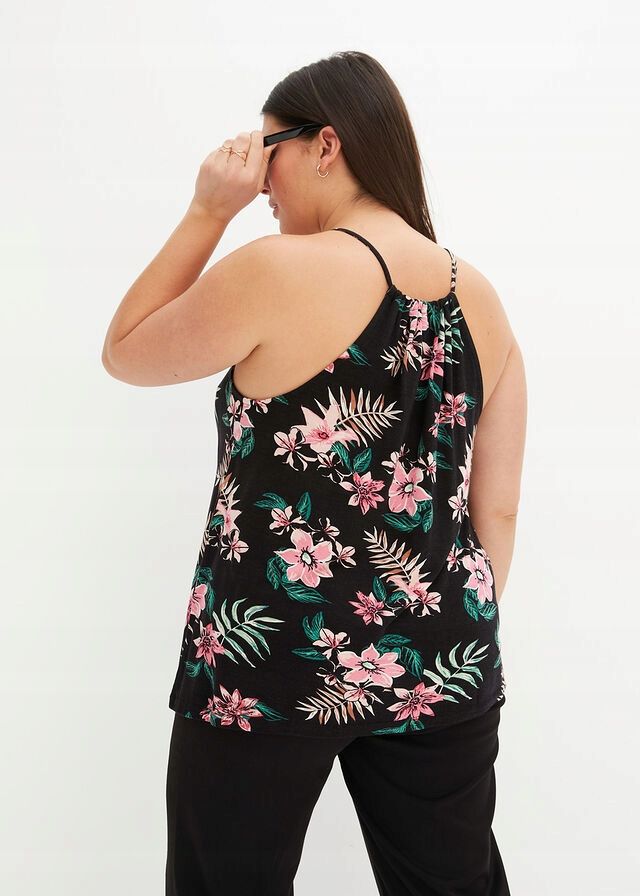 B.P.C top shirtowy na ramiączka czarny w kwiaty ^44/46