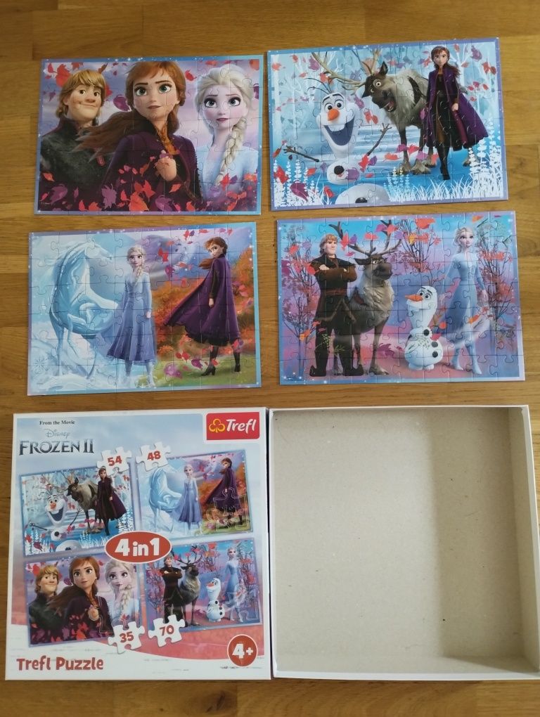 Puzzle Frozen 4 w 1 kompletne 54, 48, 35, 70 trefl elementów jak nowe