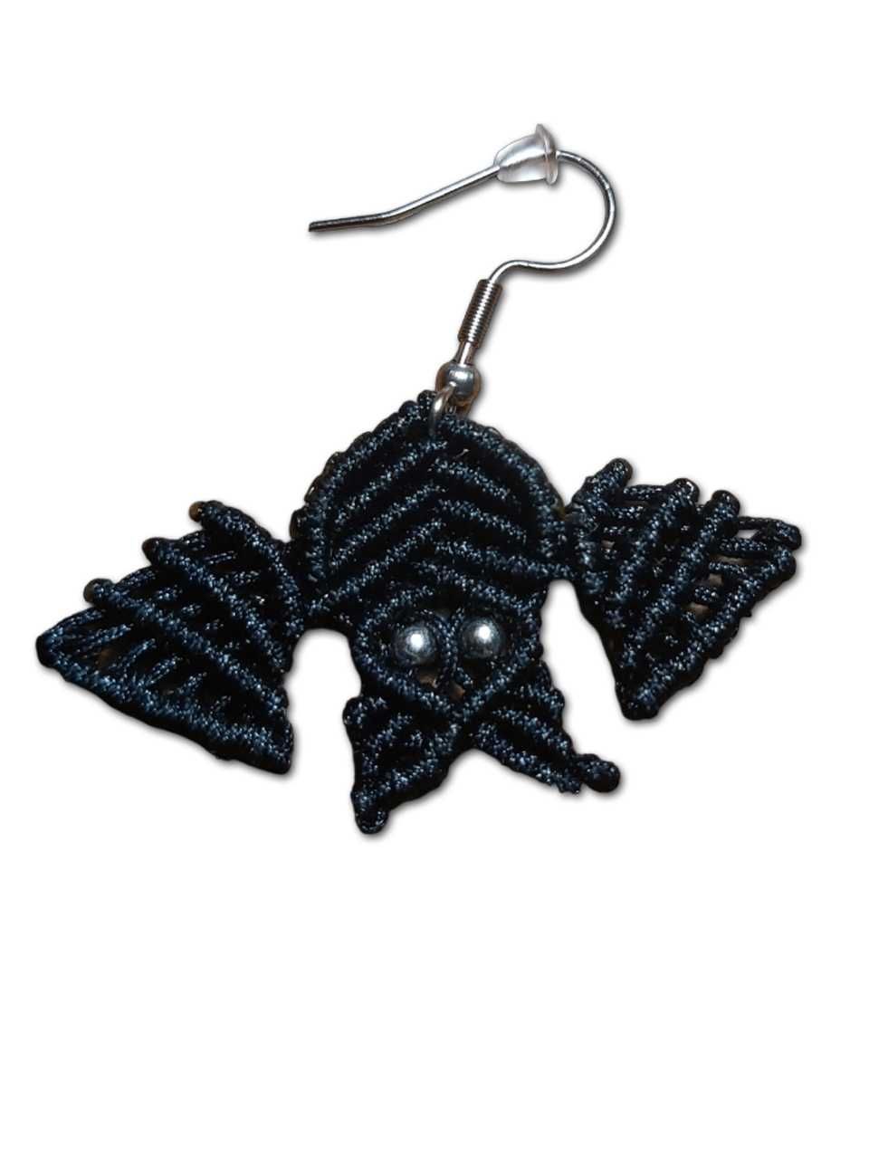 Kolczyki ze sznurka handmade stal nierdzewna nietoperz Helloween