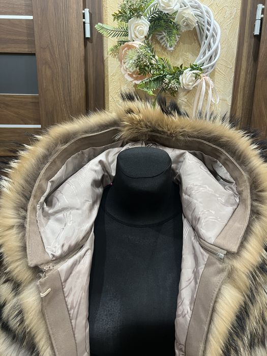 Futro naturalne z jenota 2w1 z kapturem