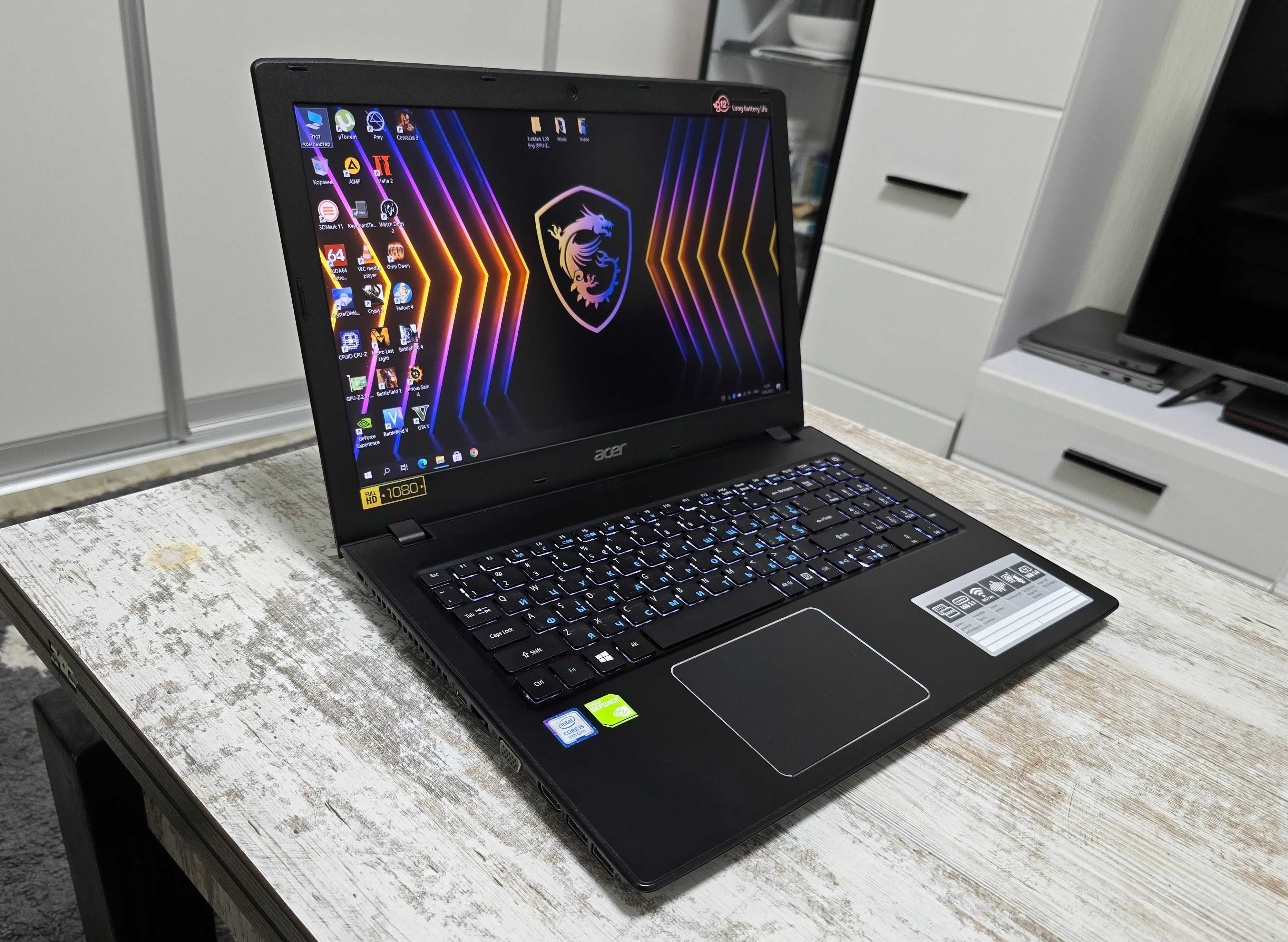 Игровой Acer 15.6" IPS (Nvidia MX150/Core i5 8-gen/16GB ОЗУ/SSD M2+HDD