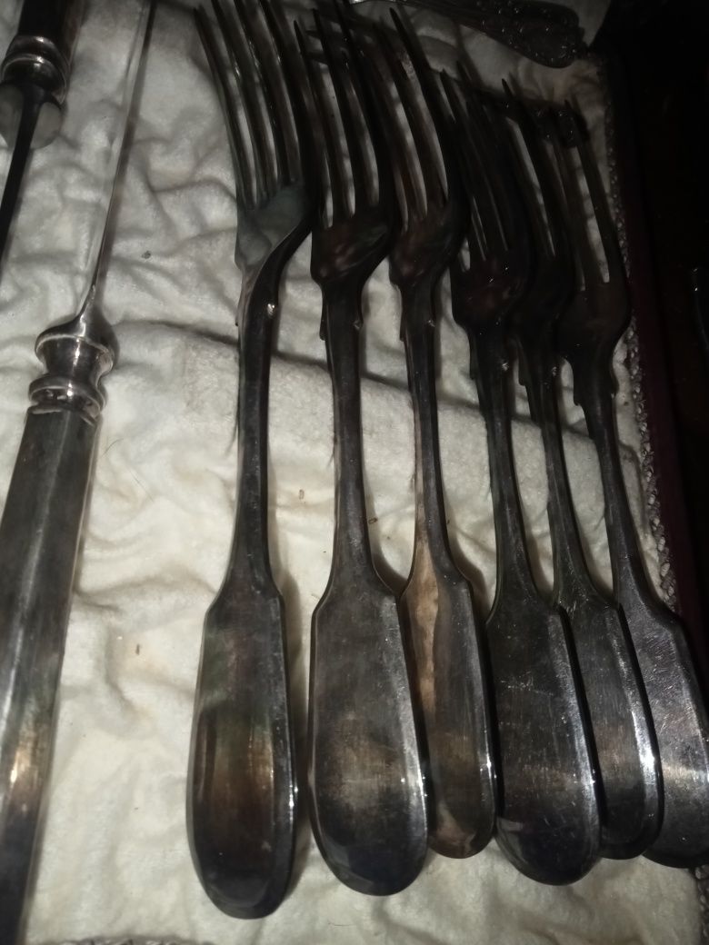 Polskie sztućce w etui Norblin Warszawa Plewkiewicz XIXw. Plater Orygi