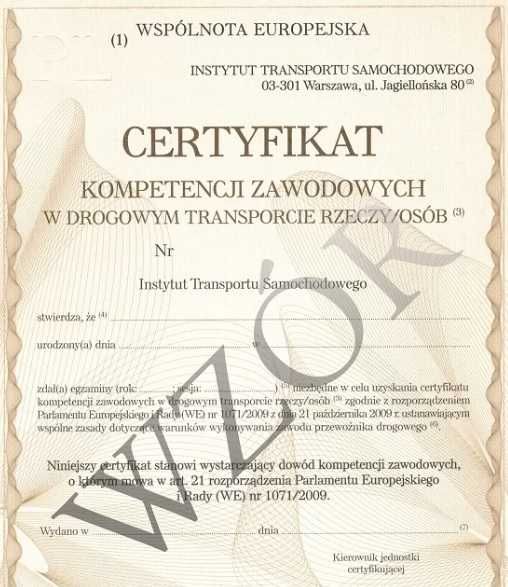 Użyczę certyfikat kompetencji zawodowych na przewóz rzeczy BYTOM