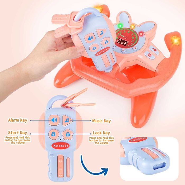 Kierownica Zabawka Interaktywna Dzieci Różowa Dźwięki Symulator A61