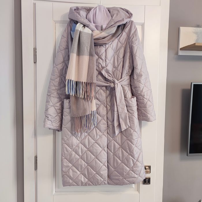 Пальто стьобане демісезонне з шарфом та шапкою 54 р.