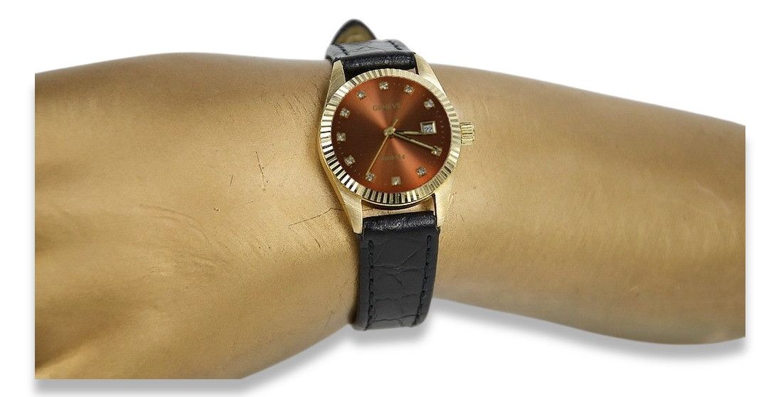 Złoty zegarek damski 14k Geneve lw020ydbrz z brązową tarczą Wrocław